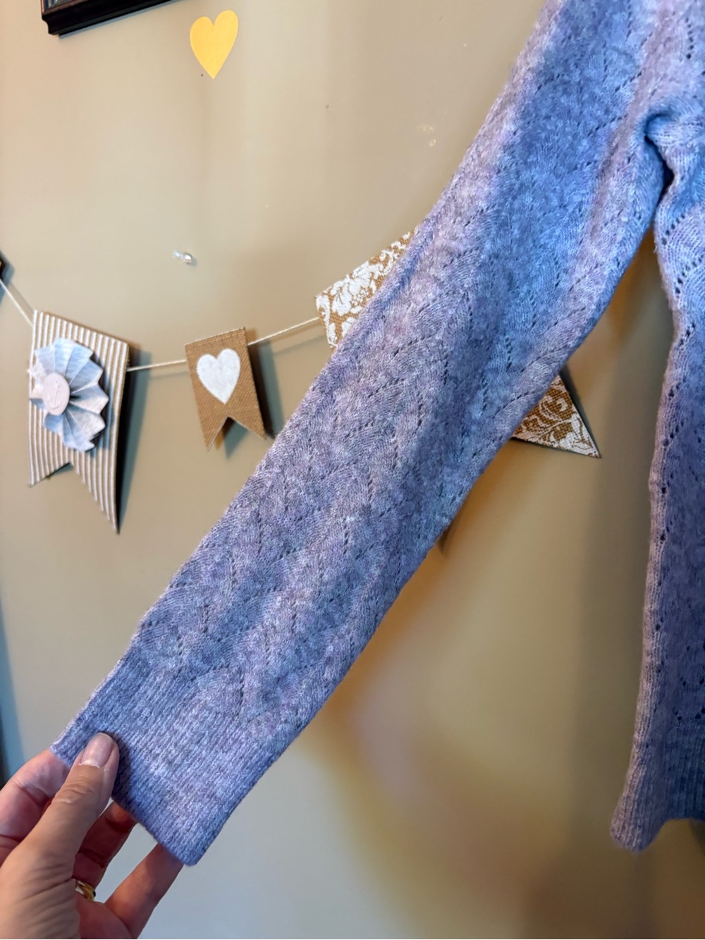 Cleo Purple Gray Knit Cardigan Pearl Flower Buttons Medium - Picture 6 of 11